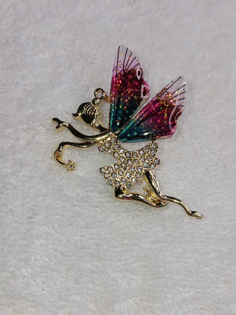 Adorable Fairy Brooch with Multicolor Wings